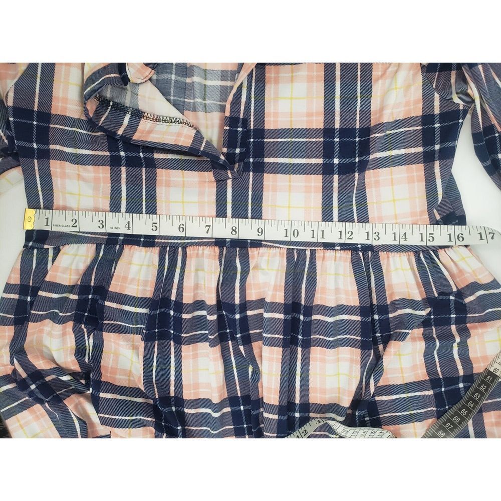 Her She Shirt Dress Top Gingham Check Windowpane Womens Sz 12 Roll Up Cuff